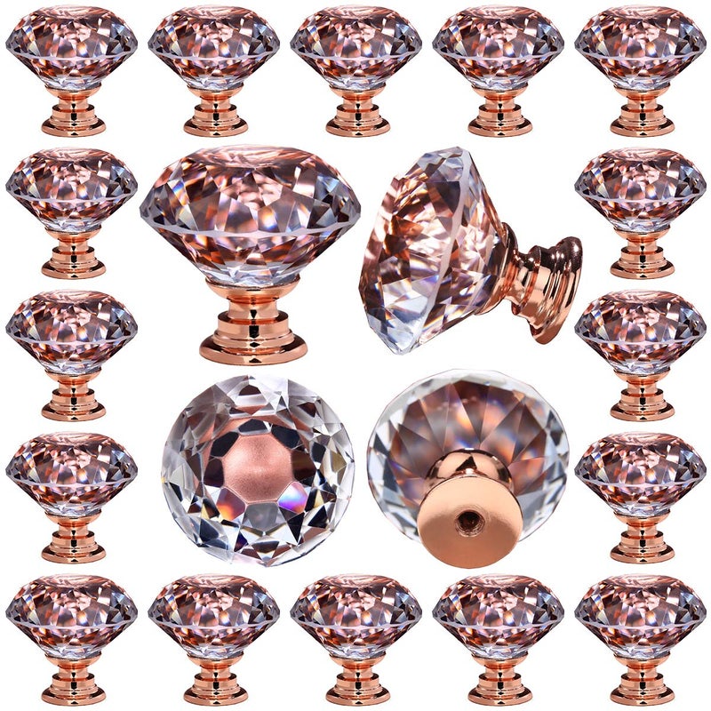 DeELF Outlet 26 pcs Crystal Rose Gold Glass Drawer Pulls 30 mm Decorative Knobs for Kitchen Bathroom Cabinet, Dresser and Cupboard by DeElf - Image 1